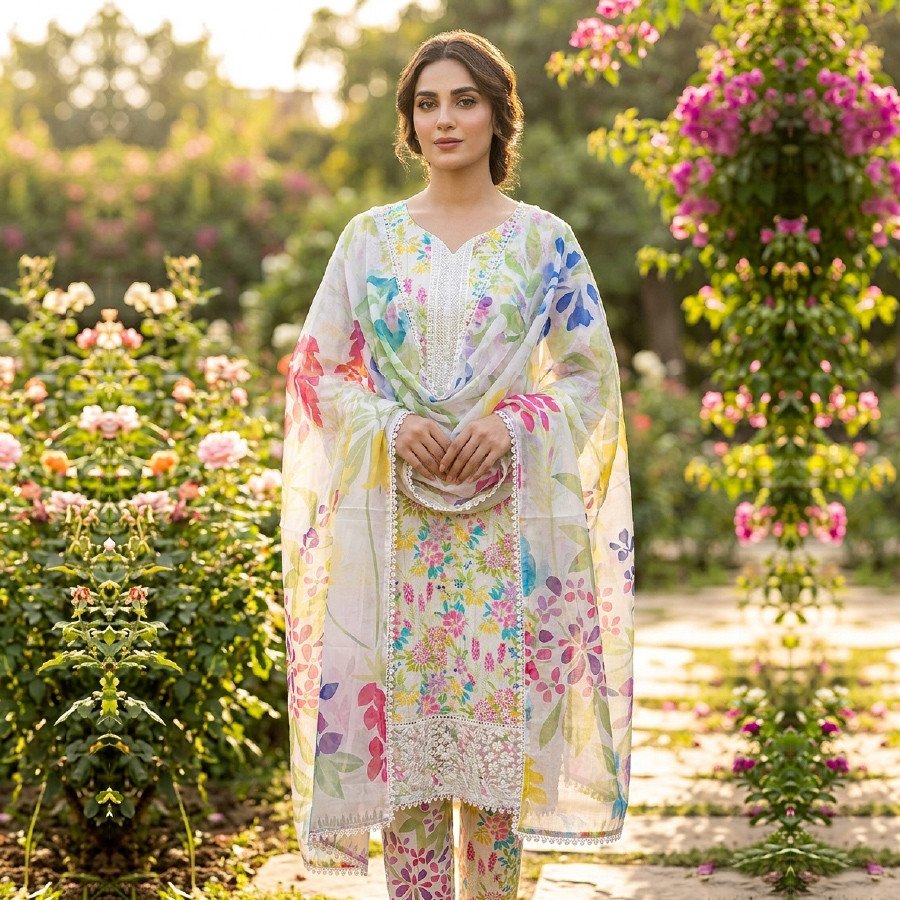 Embroidered Lawn 3PC Suit – Premium Cotton M/L