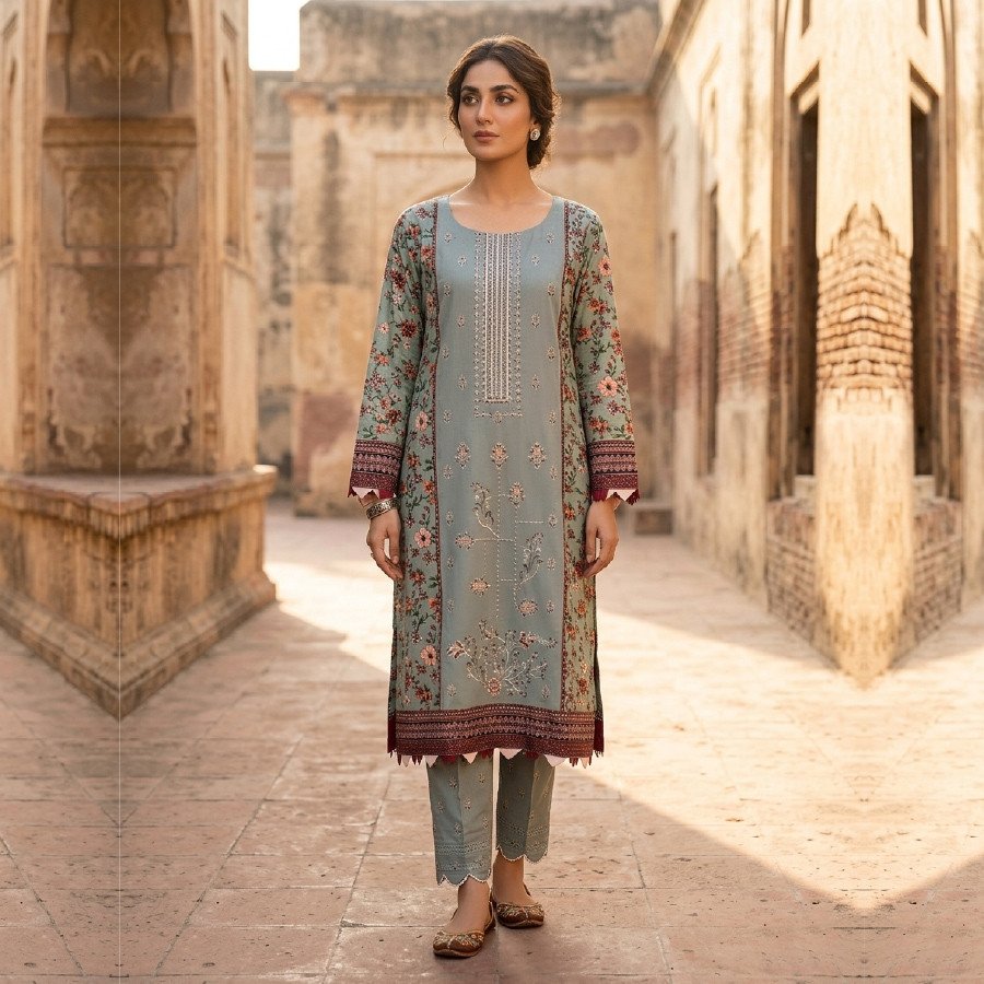 Elegant 3-Piece Embroidered Lawn Cotton Suit