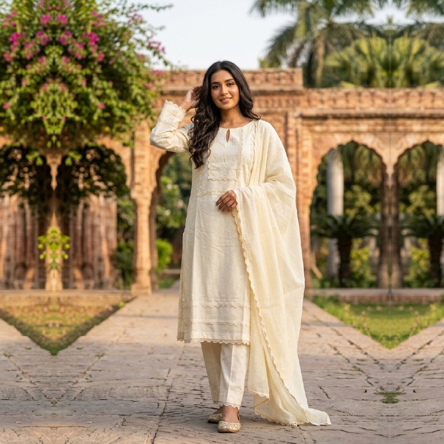 3 Piece Branded Lawn Cotton Embroidered Suit (M/L)