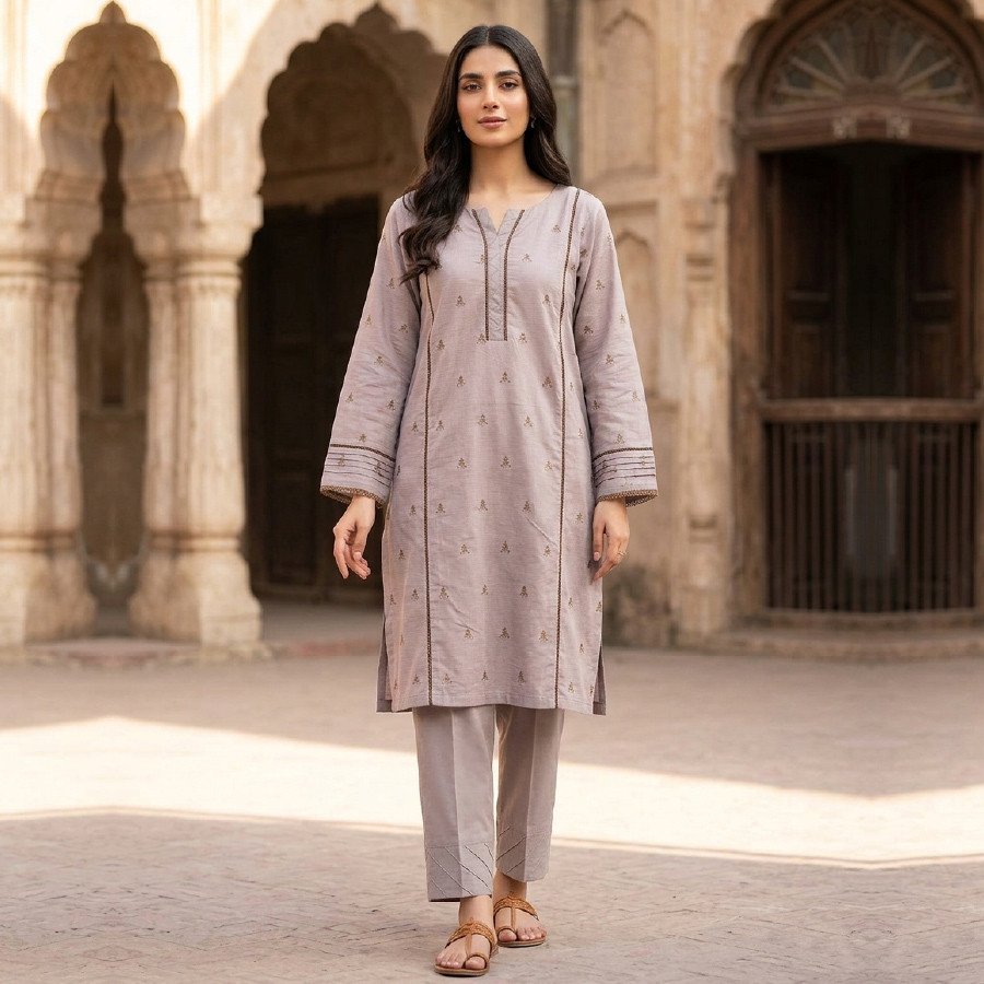 Elegant 2-Piece Lawn Cotton Embroidered Suit