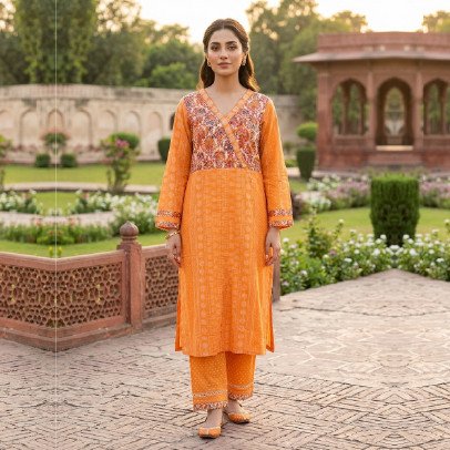 2 Piece Lawn Cotton Suit with Lace & Embroidery