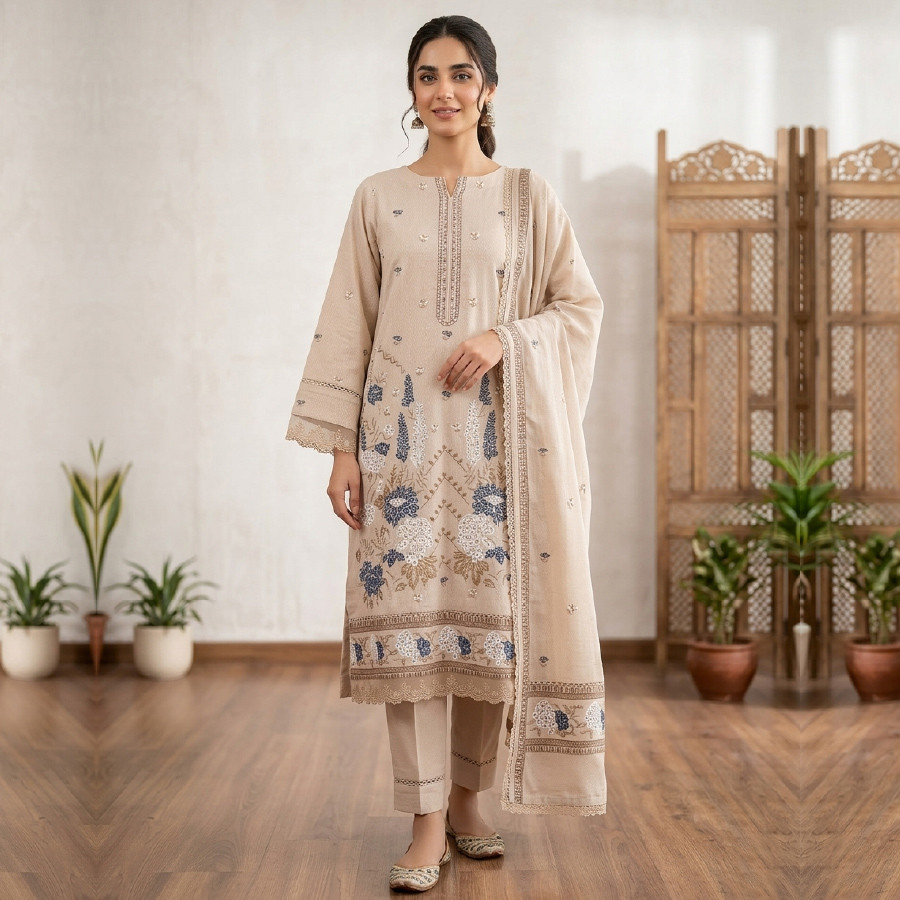 Bareeze Embroidered 3-Piece Suit – Small/Medium
