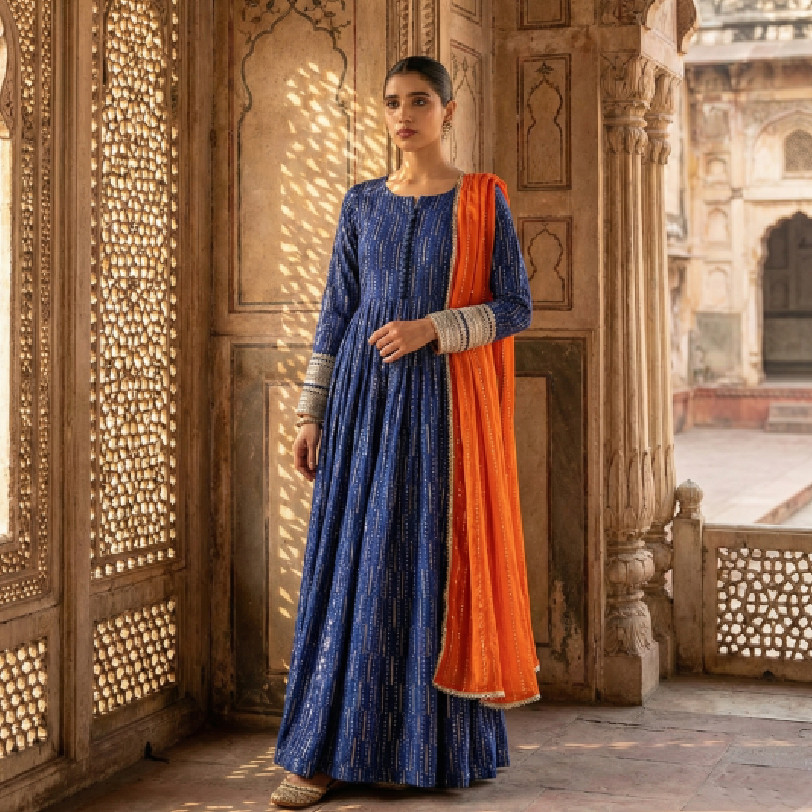 Elegant 3-Piece Chiffon Long Frock Set