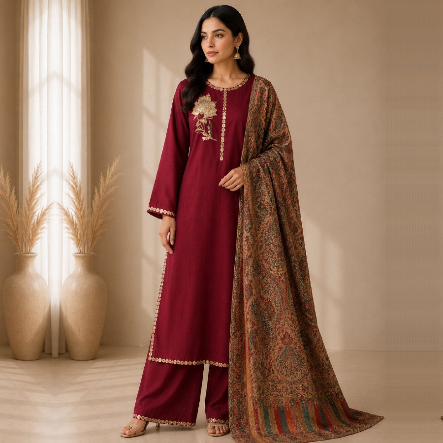 Women's 3 Piece Heavy Embroidered Pashmina Suit