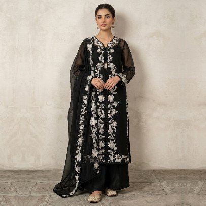 Luxury 3 Piece Primer Raw Silk Suit with 3D Floral Embroidery