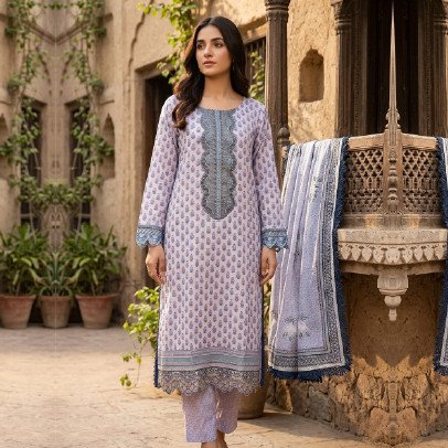 Embroidered 3-Piece Lawn Cotton Suit (M/L)