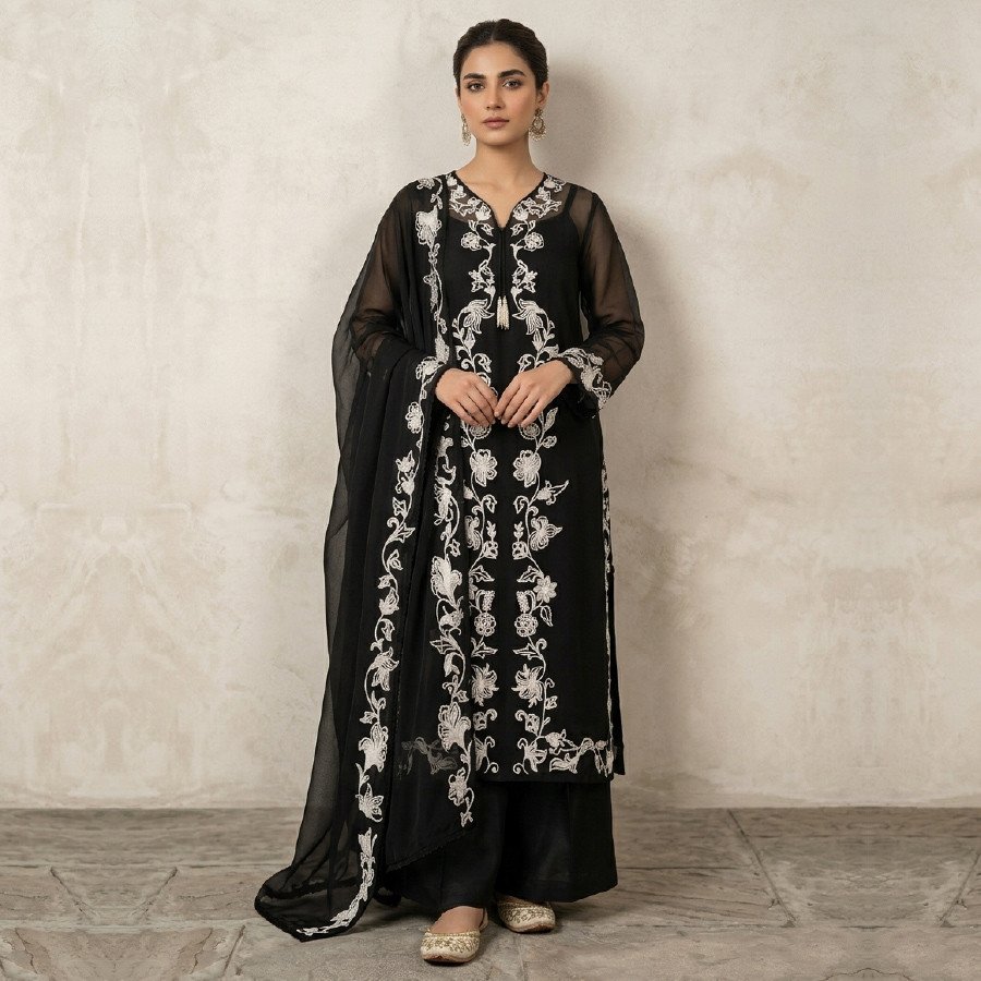 Luxury 3 Piece Primer Raw Silk Suit with 3D Floral Embroidery