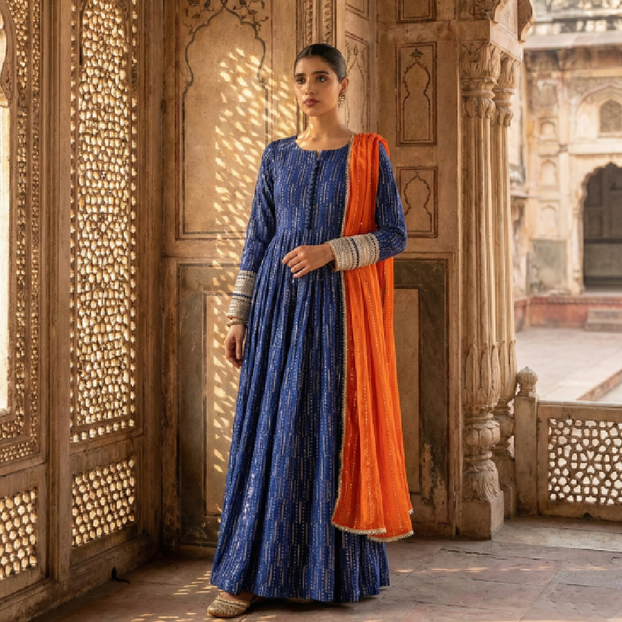 Elegant 3-Piece Chiffon Long Frock Set