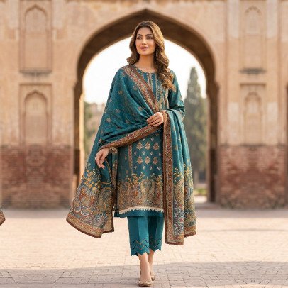 3 Piece Embroidered Lawn Cotton Suit (M/L)