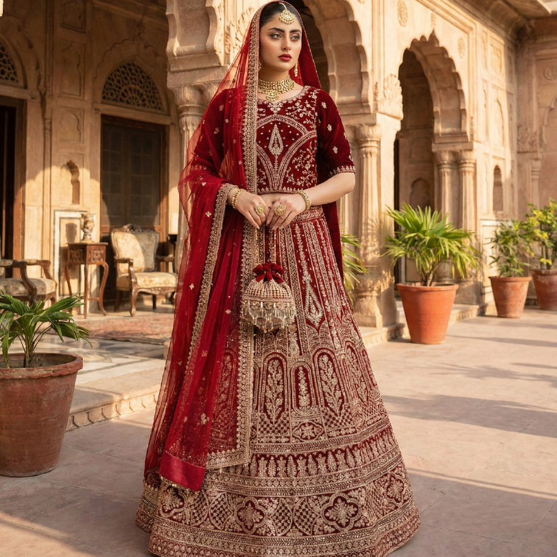 Luxury Silk Bridal Lehanga with Indian Embroidery