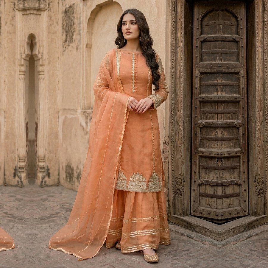 Luxury 5 Piece Organza Embroidered Suit