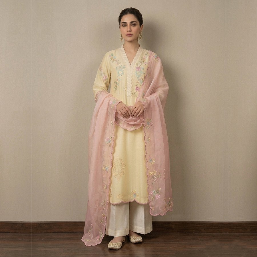 Luxury 3 Piece Primer Raw Silk Suit with Full 3D Embroidery