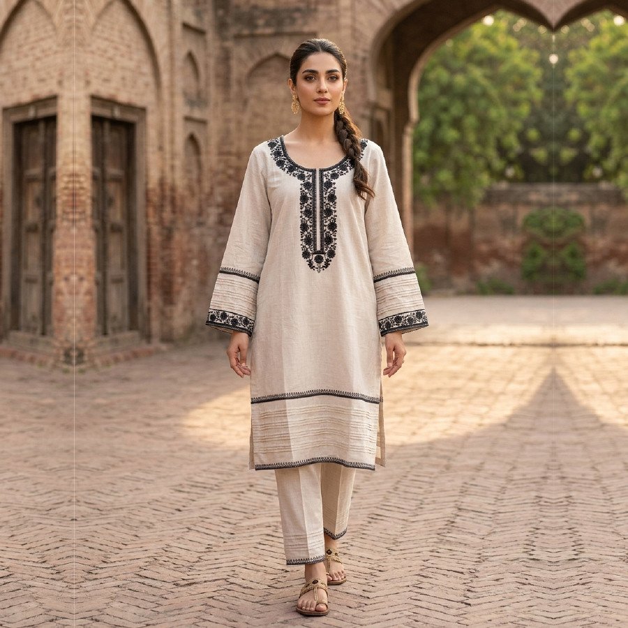 Elegant 2-Piece Lawn Cotton Suit with Lace & Embroidery