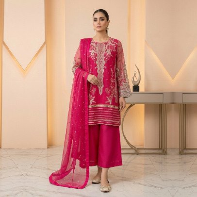 Embroidered Organza 3-Piece Silk Plazo Set