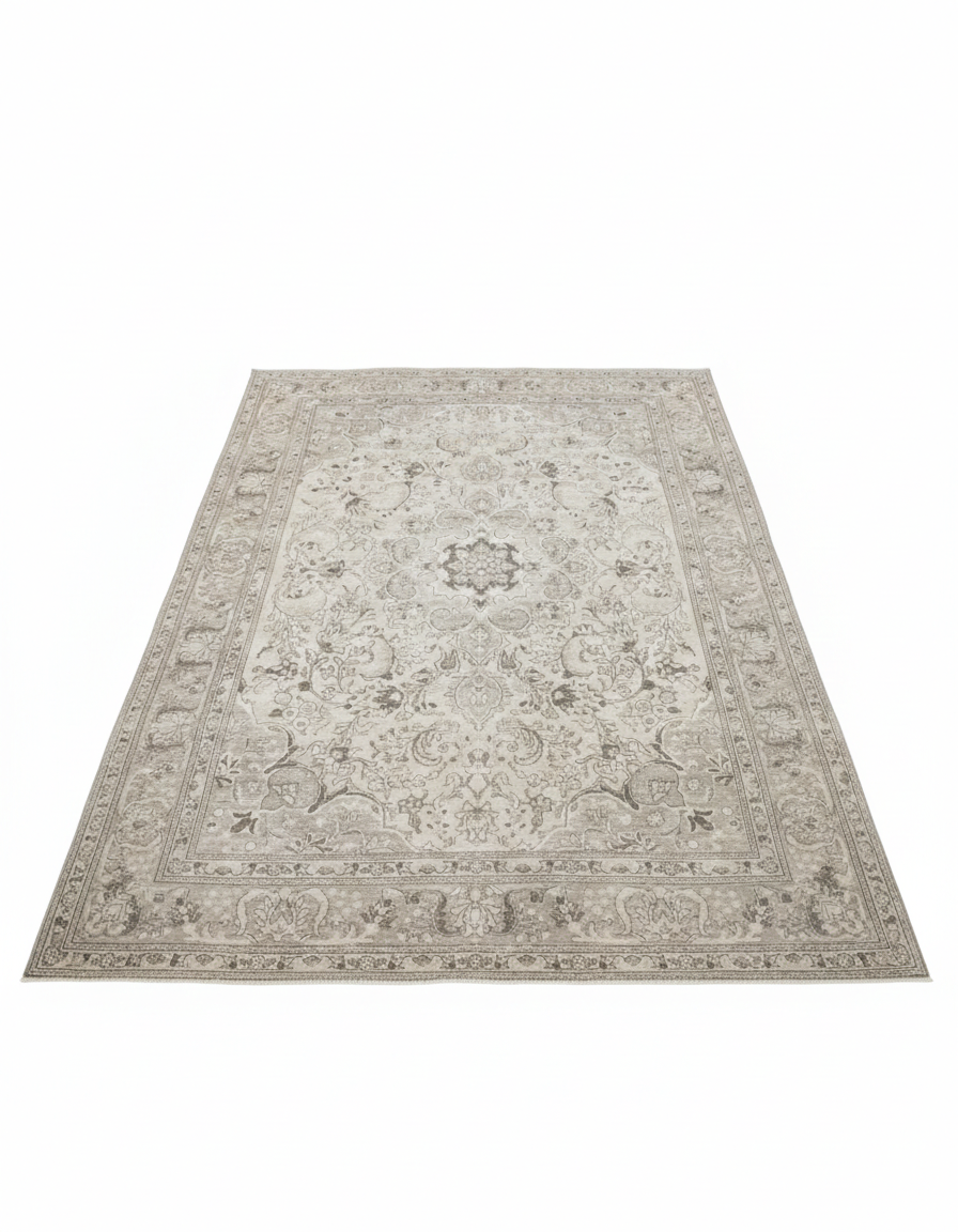 Handmade Persian Vintage Ivory Tabriz Rug 7'1" x 10'6"