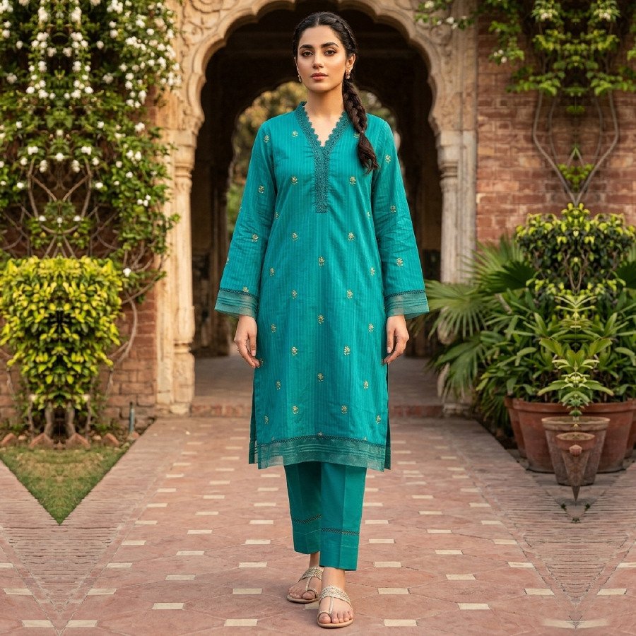 2 Piece Lawn Cotton Embroidered Suit – Semi Formal