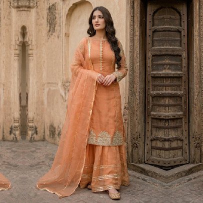Luxury 5 Piece Organza Embroidered Suit