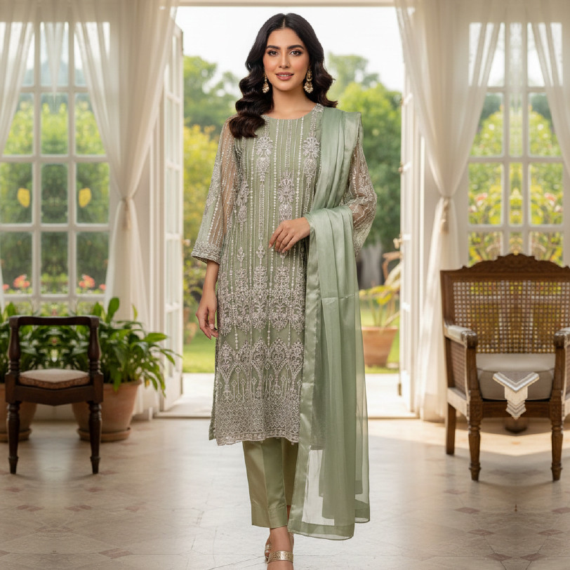 Pista Net Cut Dana Dress with Korean Silk Lining – Medium