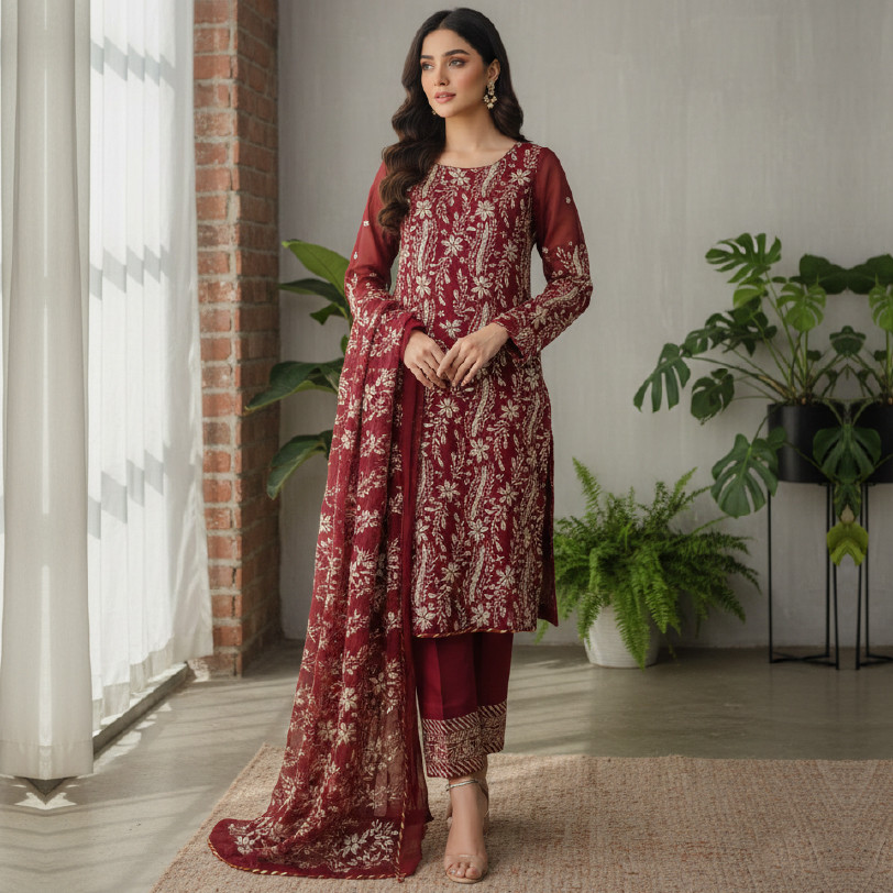 Handmade Gotta Work Chiffon Suit with Silk Lining – Large