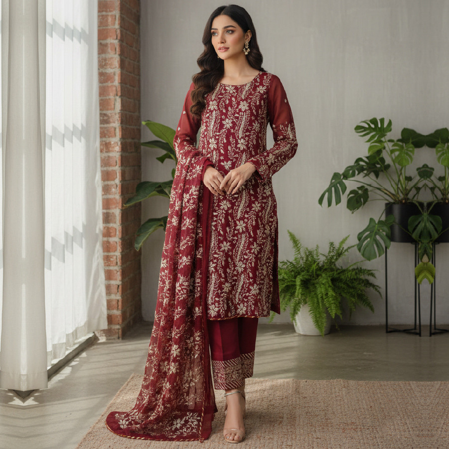 Handmade Gotta Work Chiffon Suit with Silk Lining – Large