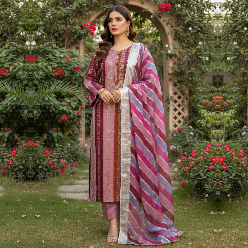 Crisp Silk Shirt with Indian Work & Chatta Patti Plazo Set