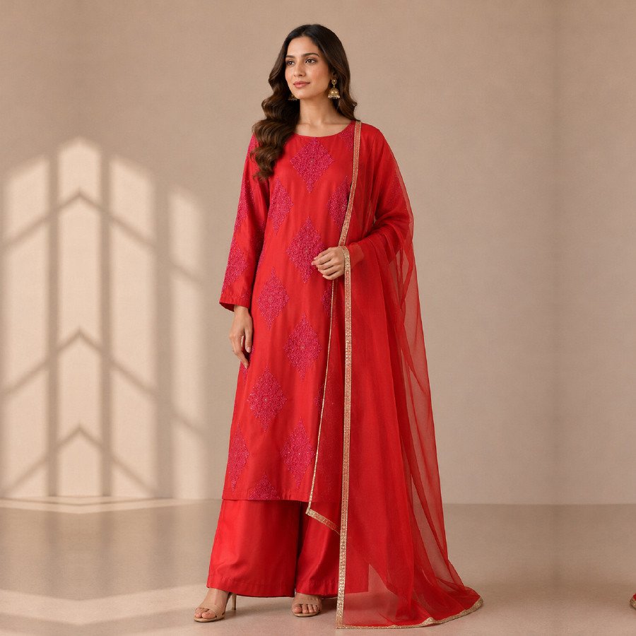 Luxury Net 3 Piece Formal Suit with Bead Work