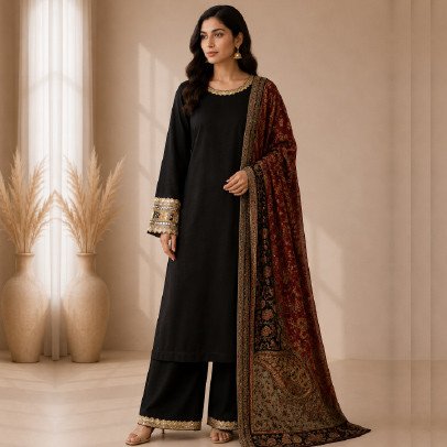 Women's 3 Piece Banarsi Lace Pashmina Suit