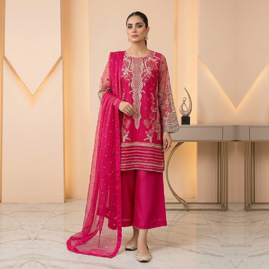 Embroidered Organza 3-Piece Silk Plazo Set