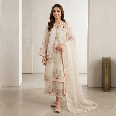 Luxury 4 Piece Organza Embroidered Suit with Sequins Work