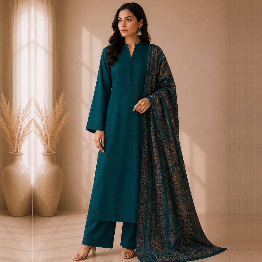 Women's 3 Piece Plain Pashmina Suit