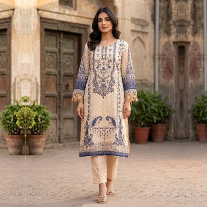 Elegant 3 Piece Embroidered Lawn Cotton Suit (M/L)