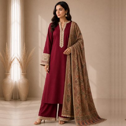 Women's 3 Piece Pearl Lace Pashmina Suit
