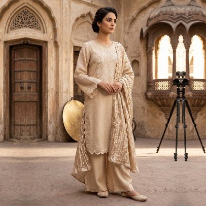 Embroidered Linen 3PC Set with Chiffon Dupatta