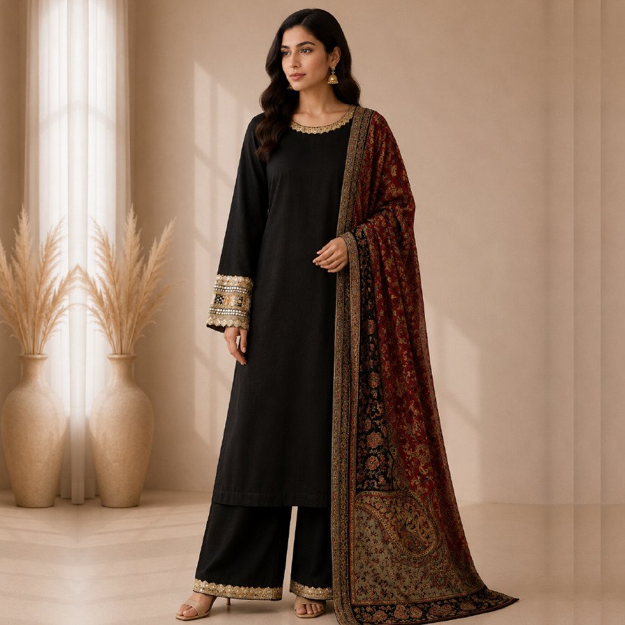 Women's 3 Piece Banarsi Lace Pashmina Suit