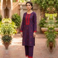 2 Piece Embroidered Lawn Cotton Suit – Semi Formal