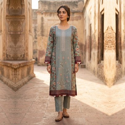 Elegant 3-Piece Embroidered Lawn Cotton Suit