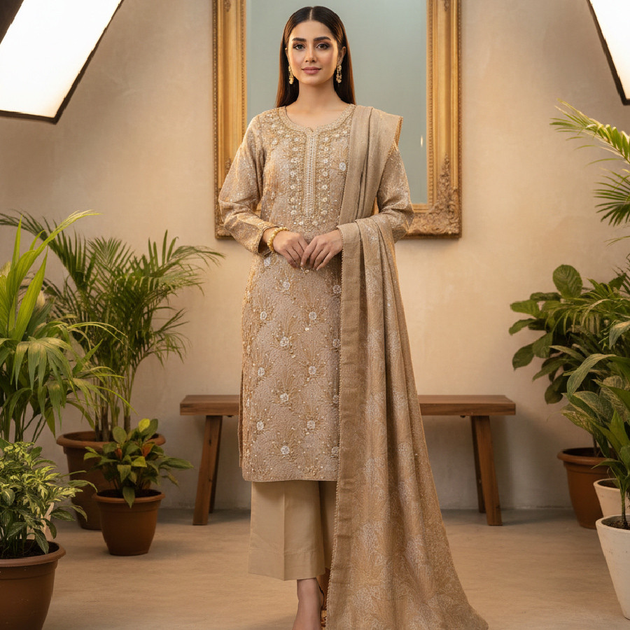 Elegant 3-Piece Banarasi Khadi Ensemble – Medium