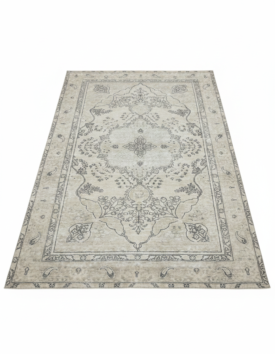 Handmade Persian Vintage Ivory Tabriz Rug – 6'6" x 9'4"