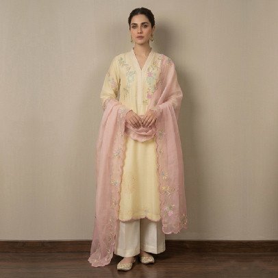 Luxury 3 Piece Primer Raw Silk Suit with Full 3D Embroidery